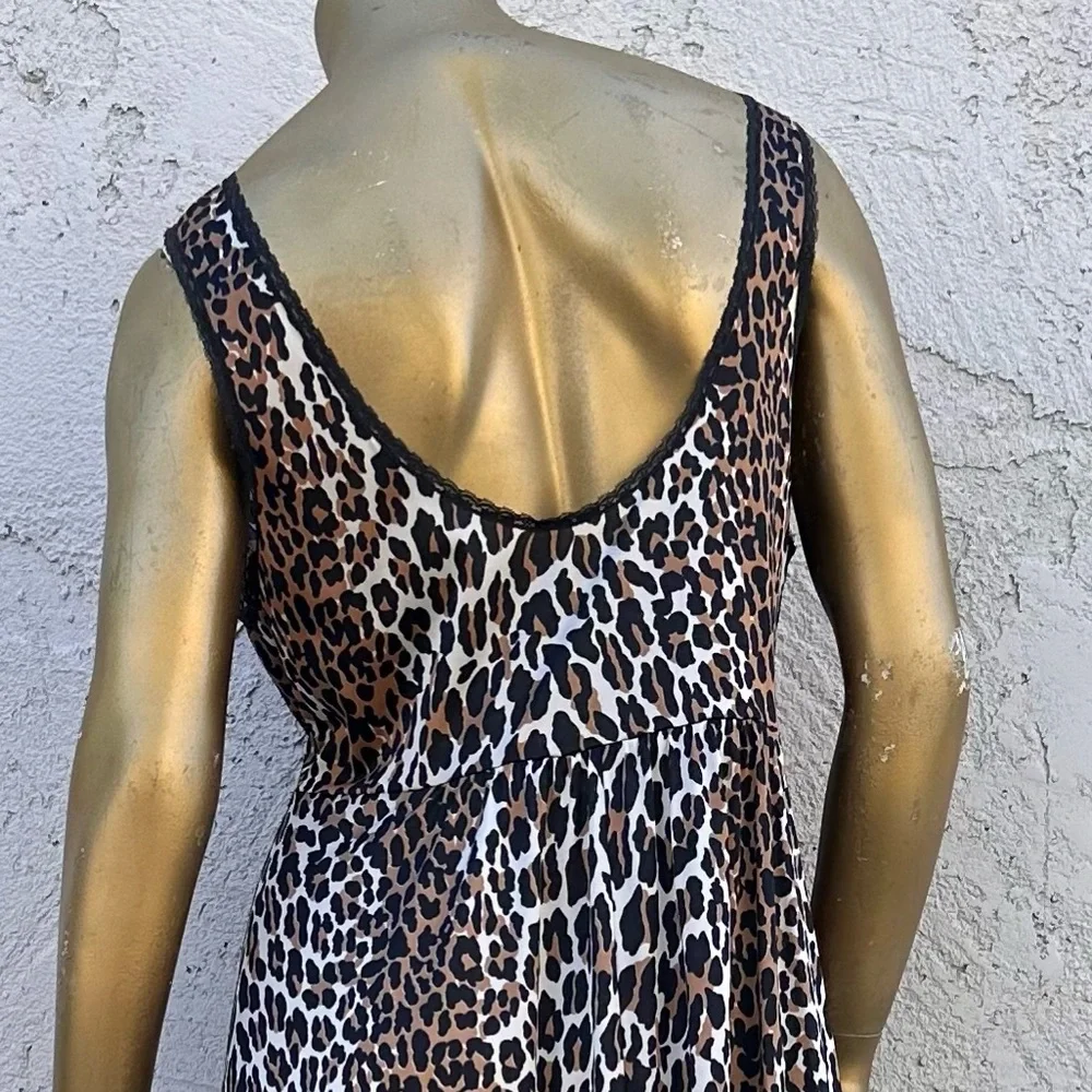 True Vintage nylon Leopard Print Maxi Nightgown sleeveless v-neck tank Dress